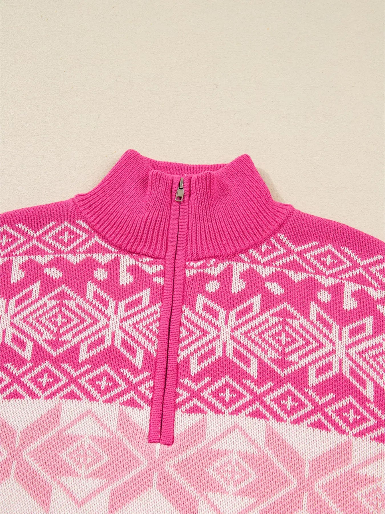 Christmas Snowflake Quarter Zip Collard Sweater - Trendsi - Flyclothing LLC