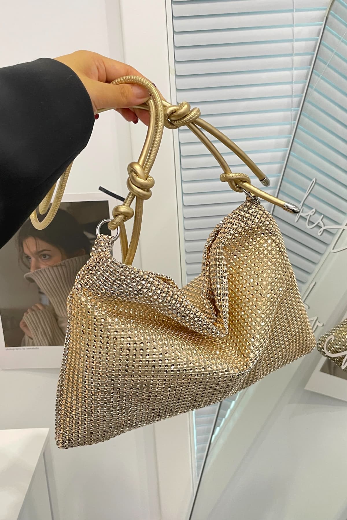 Rhinestone Knotted Strap Crossbody Bag - Trendsi