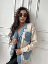 Raw Hem Denim Pocket Patchwork Cardigan - Trendsi - Flyclothing LLC