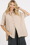 Mittoshop Mineral Wash Gauze Oversized Short Sleeve Shirt - Trendsi