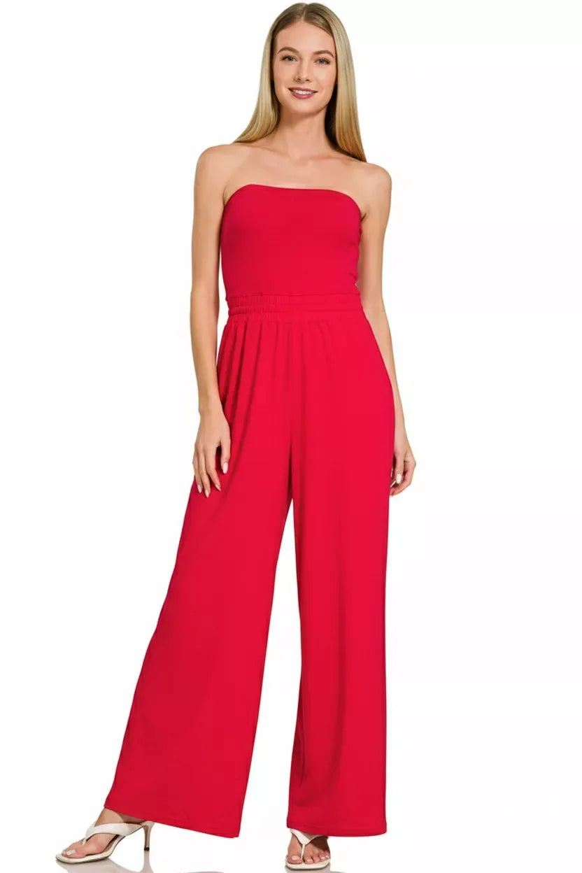 Zenana Tube Top Jumpsuit with Drawstring Waist - Trendsi - Flyclothing LLC