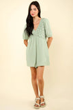 VERY J Lace Detail Puff Sleeve Romper with Pockets - Trendsi