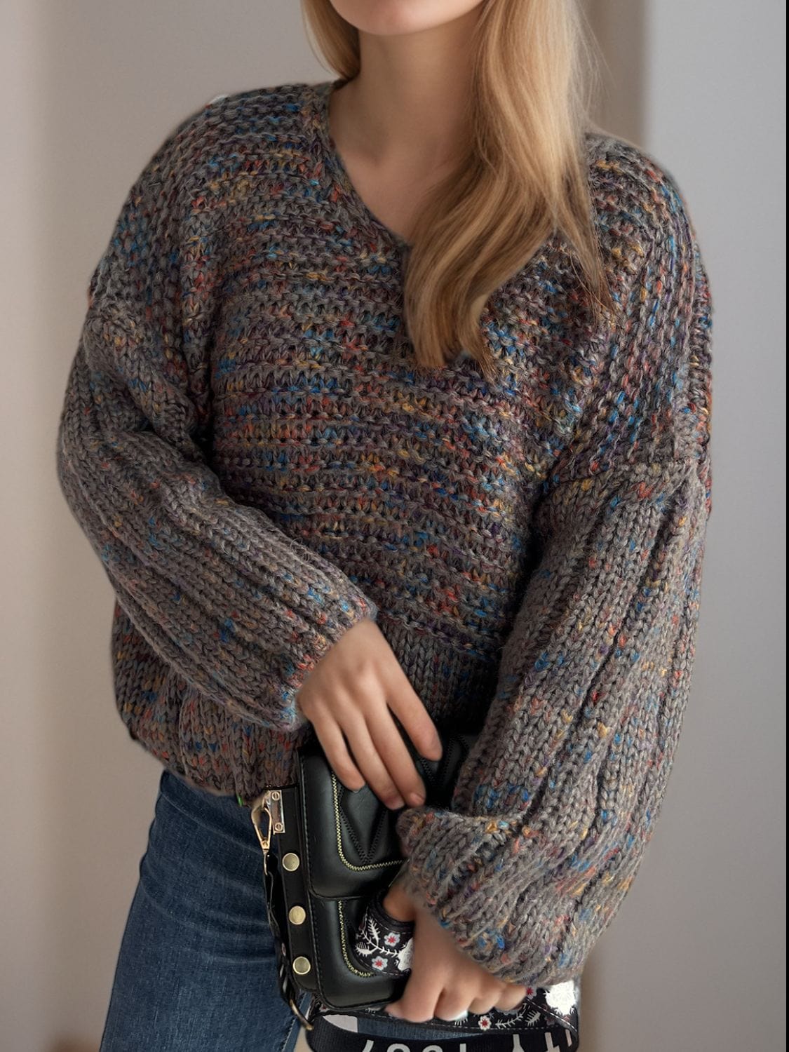 Dropped Shoulder Long Sleeve Sweater - Trendsi