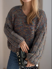 Dropped Shoulder Long Sleeve Sweater - Trendsi