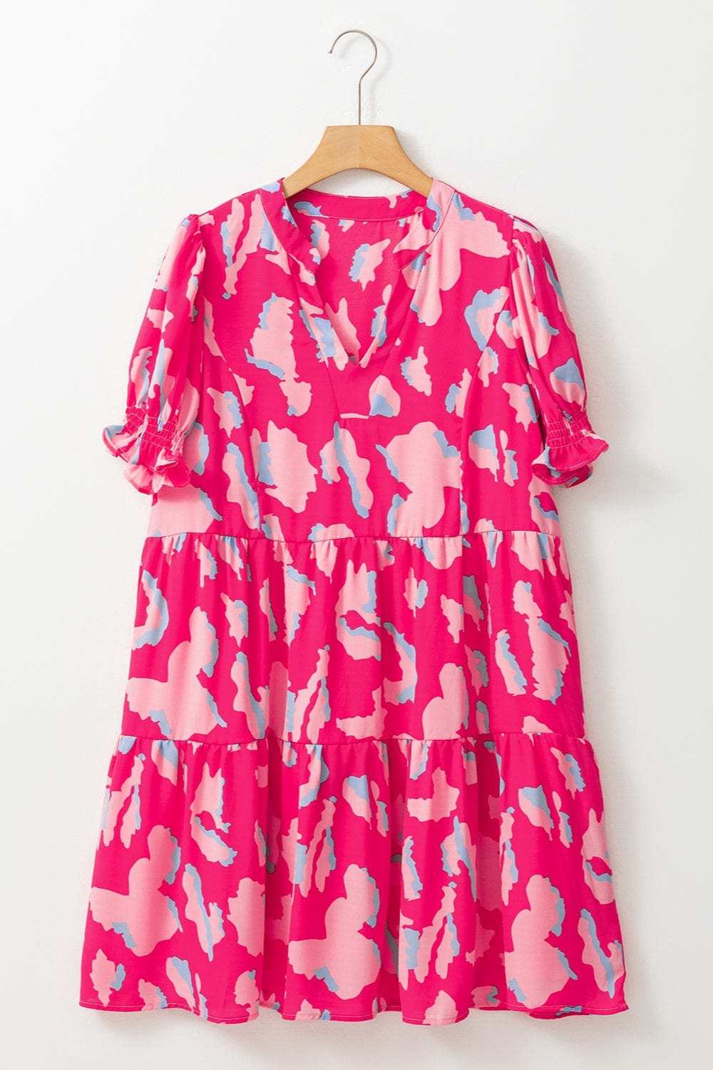 Ruffled Printed Short Sleeve Mini Dress - Trendsi - Flyclothing LLC