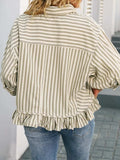 Striped Ruffle Hem Button-Up Shirt - Trendsi - Flyclothing LLC