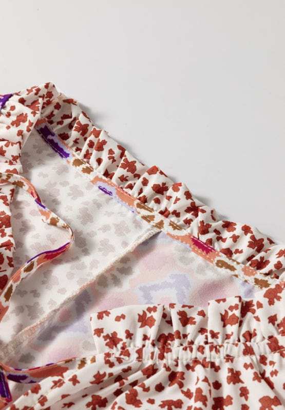 Printed Tie Neck Long Sleeve Blouse - Trendsi - Flyclothing LLC