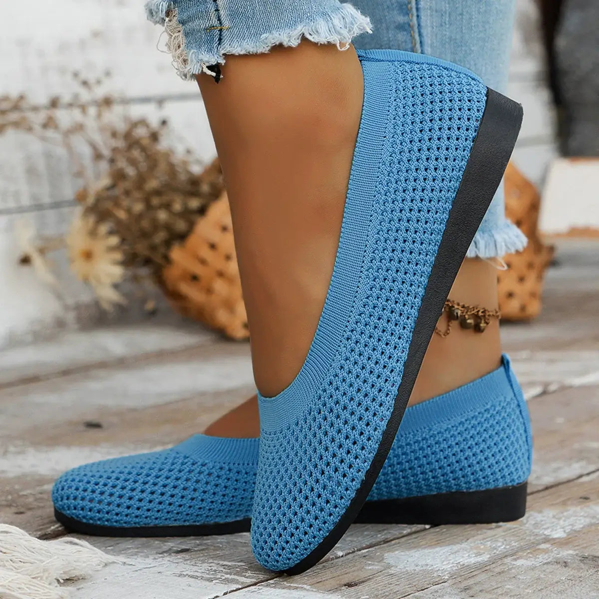 Solid Color Mesh Flat Slip-Ons - Trendsi - Flyclothing LLC