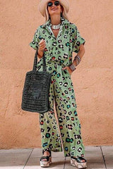 Leopard Collared Neck Top and Pants Set - Trendsi - Flyclothing LLC