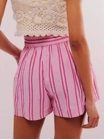 Striped Elastic Waist Shorts - Trendsi - Flyclothing LLC