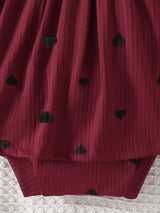 Children's Heart Print Ruffle Trim Bodysuit Dress with Headband - Trendsi - Flyclothing LLC