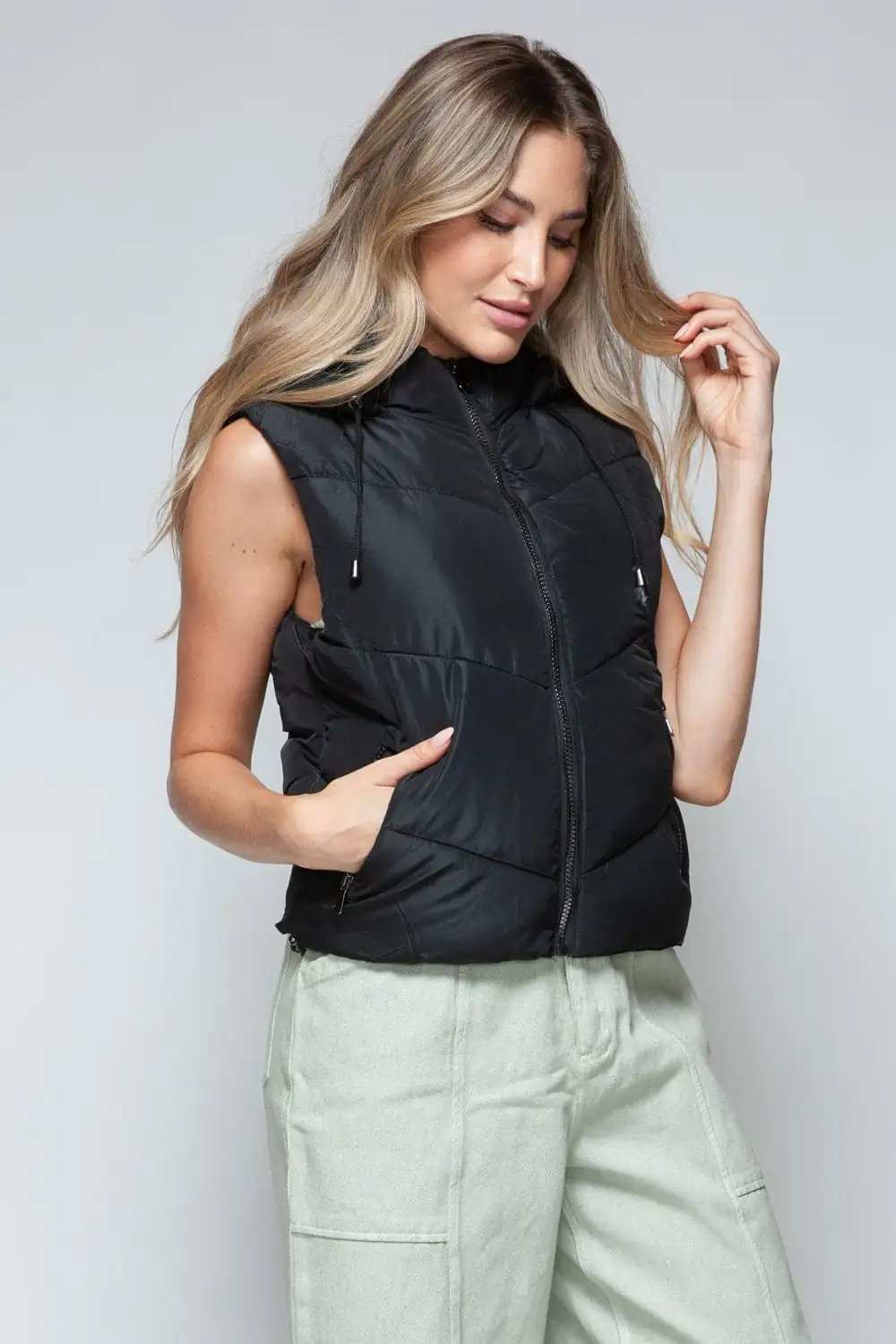 Snobbish Zip Up Quilted Hooded Vest - Trendsi - Flyclothing LLC