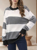 Striped Round Neck Long Sleeve Sweater - Trendsi - Flyclothing LLC
