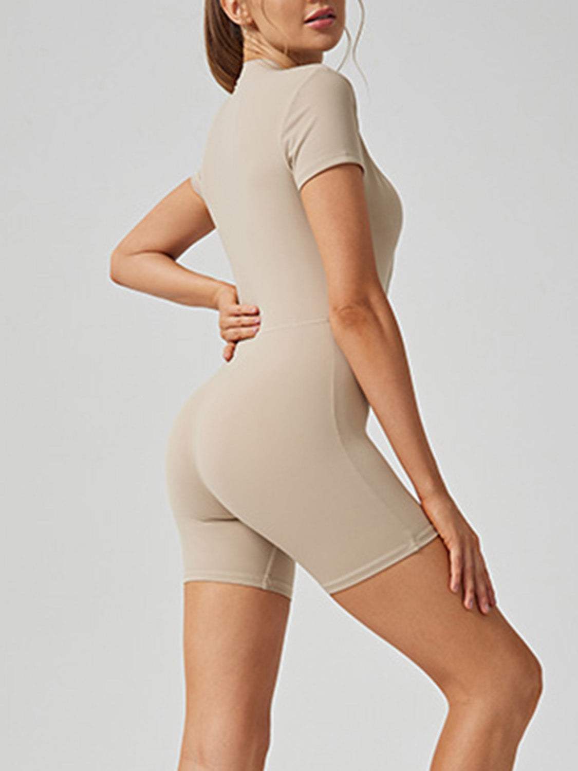 Half Zip Short Sleeve Active Romper - Trendsi - Flyclothing LLC