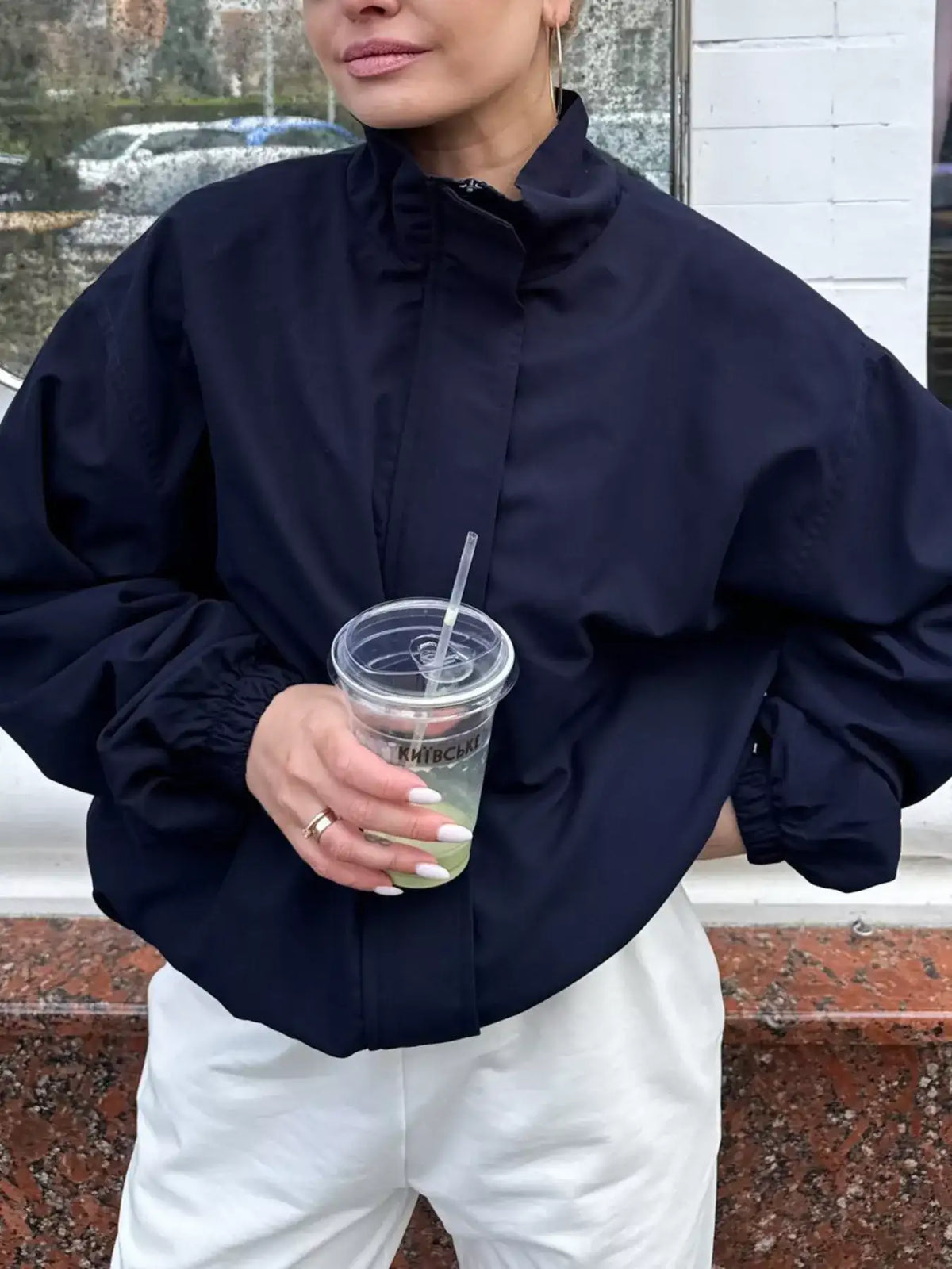 Zip Up Dropped Shoulder Jacket - Trendsi - Flyclothing LLC