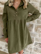 Casual Corduroy Button Detail Mini Dress - Trendsi - Flyclothing LLC
