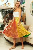 BiBi Metallic Color Block Pleats Midi Skirt - Trendsi - Flyclothing LLC