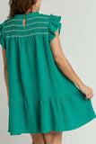 Umgee Full Size Smocked Contrast Stitching Ruffle Cap Sleeve Round Neck Dress Plus Size - Trendsi - Flyclothing LLC