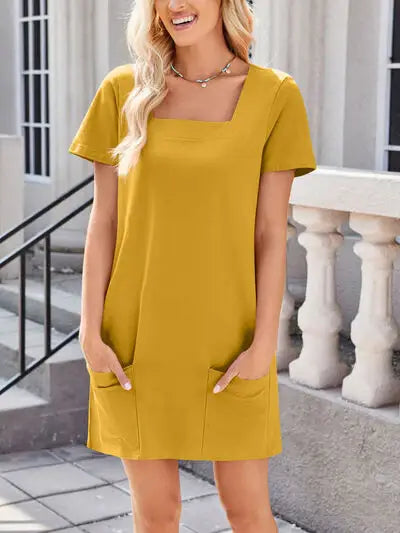 Lovelet Square Neck Short Sleeve Mini Tee Dress - Trendsi - Flyclothing LLC