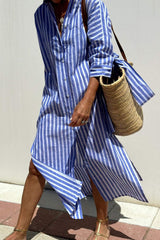 Tied Button Up Three-Quarter Sleeve Dress - Trendsi - Flyclothing LLC