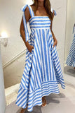 Striped Square Neck Wide Strap Dress - Trendsi
