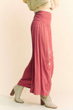 Davi & Dani Smocked Waist Flower Patch Wide Leg Pants - Trendsi