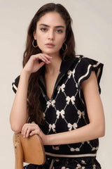 Bow Half Zip Sweater Vest - Trendsi - Flyclothing LLC
