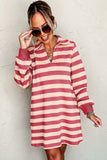 Contrast Striped Johnny Collar Long Sleeve Mini Dress - Trendsi