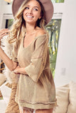 BiBi Washed Notched Short Sleeve Top - Trendsi - Flyclothing LLC