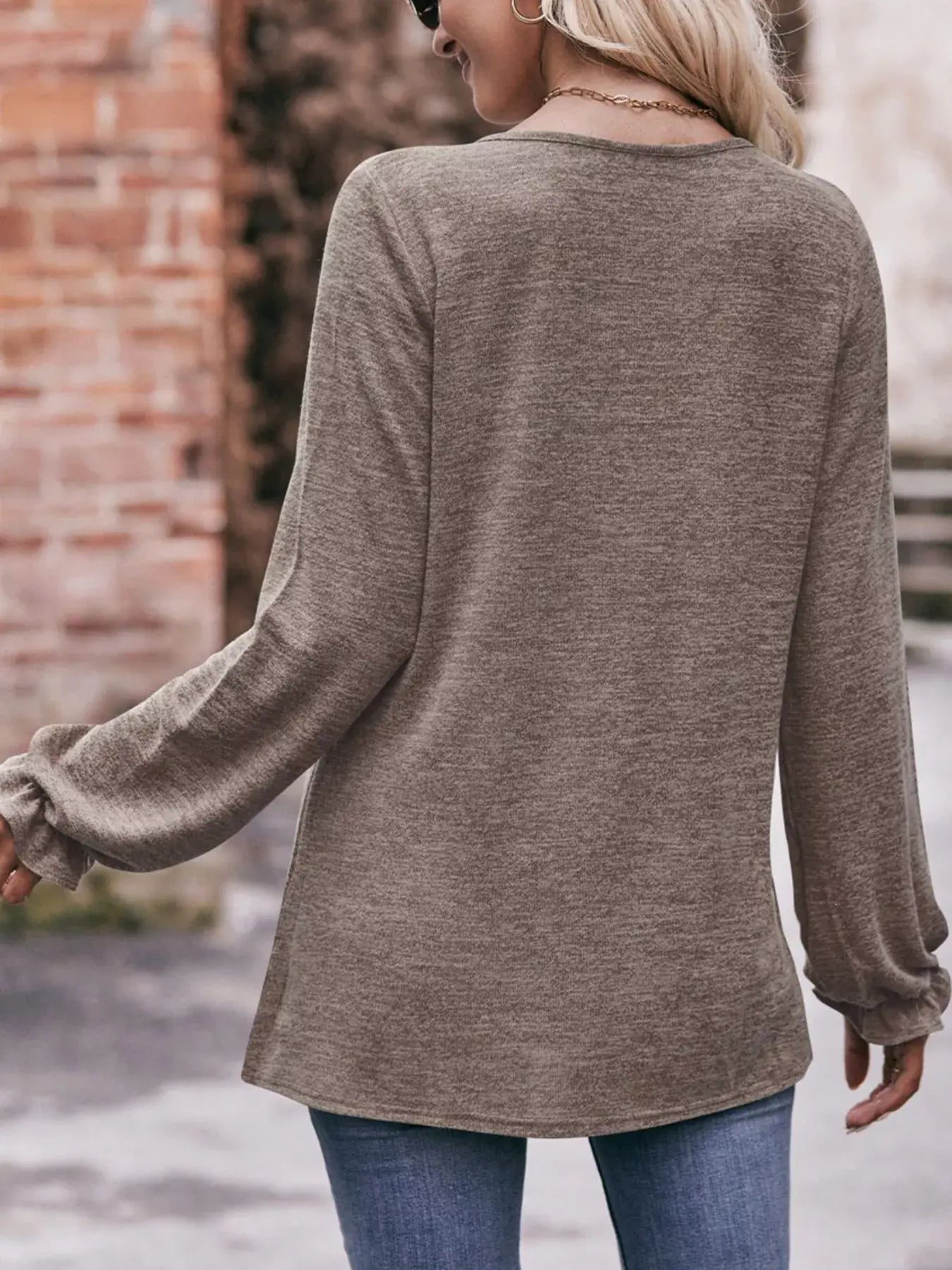Ruffle Cuff Long Sleeve T-Shirt - Trendsi - Flyclothing LLC