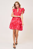 Umgee Full Size Two Tone Floral Print Ruffle Cap Sleeve Mini Dress Plus Size - Trendsi