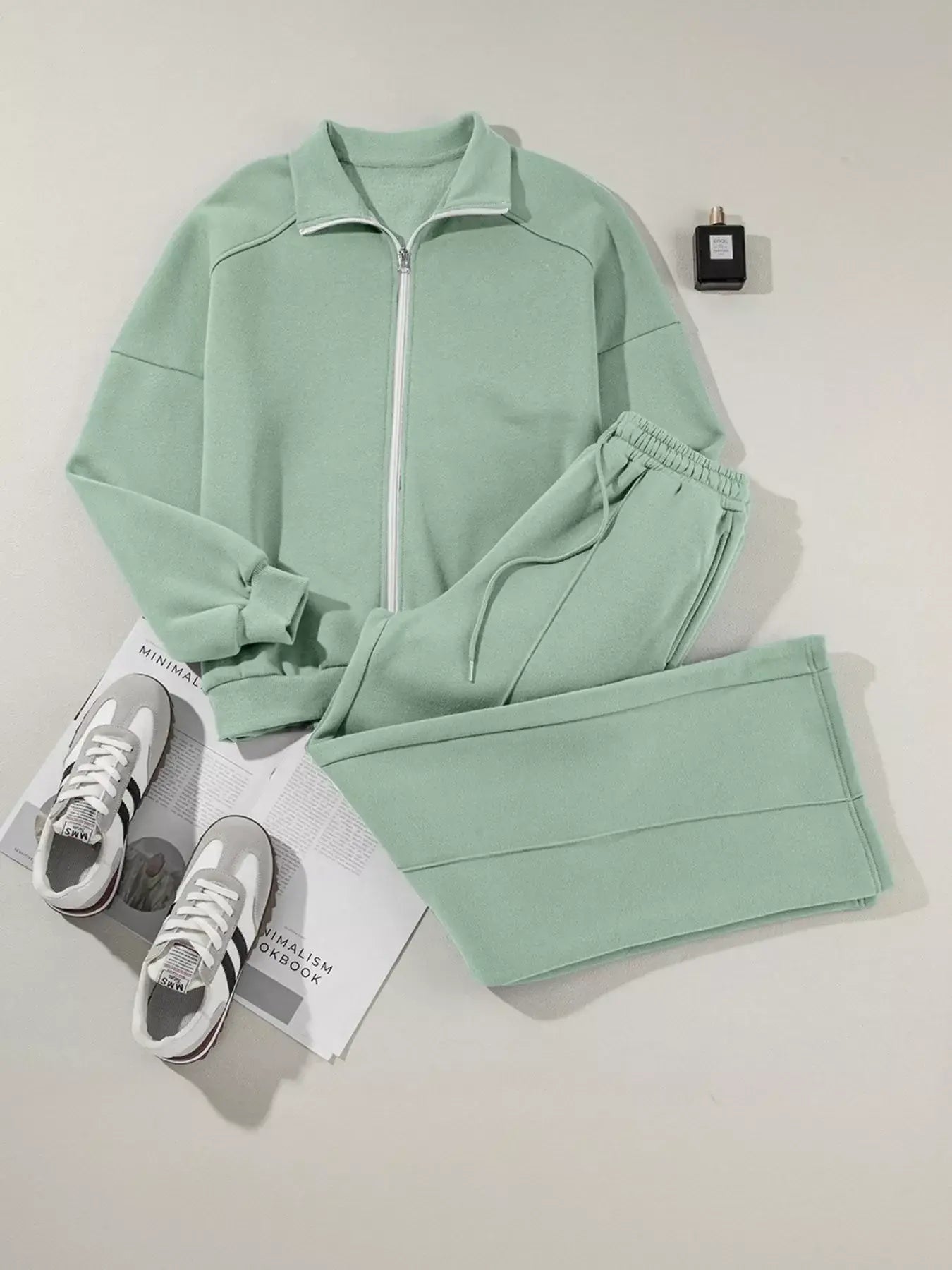 Drop Shoulder Zip Up Jacket and Drawstring Pants Active 2pcs Set - Trendsi - Flyclothing LLC