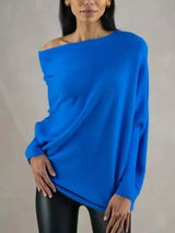 Boat Neck Long Sleeve Sweater - Trendsi - Flyclothing LLC