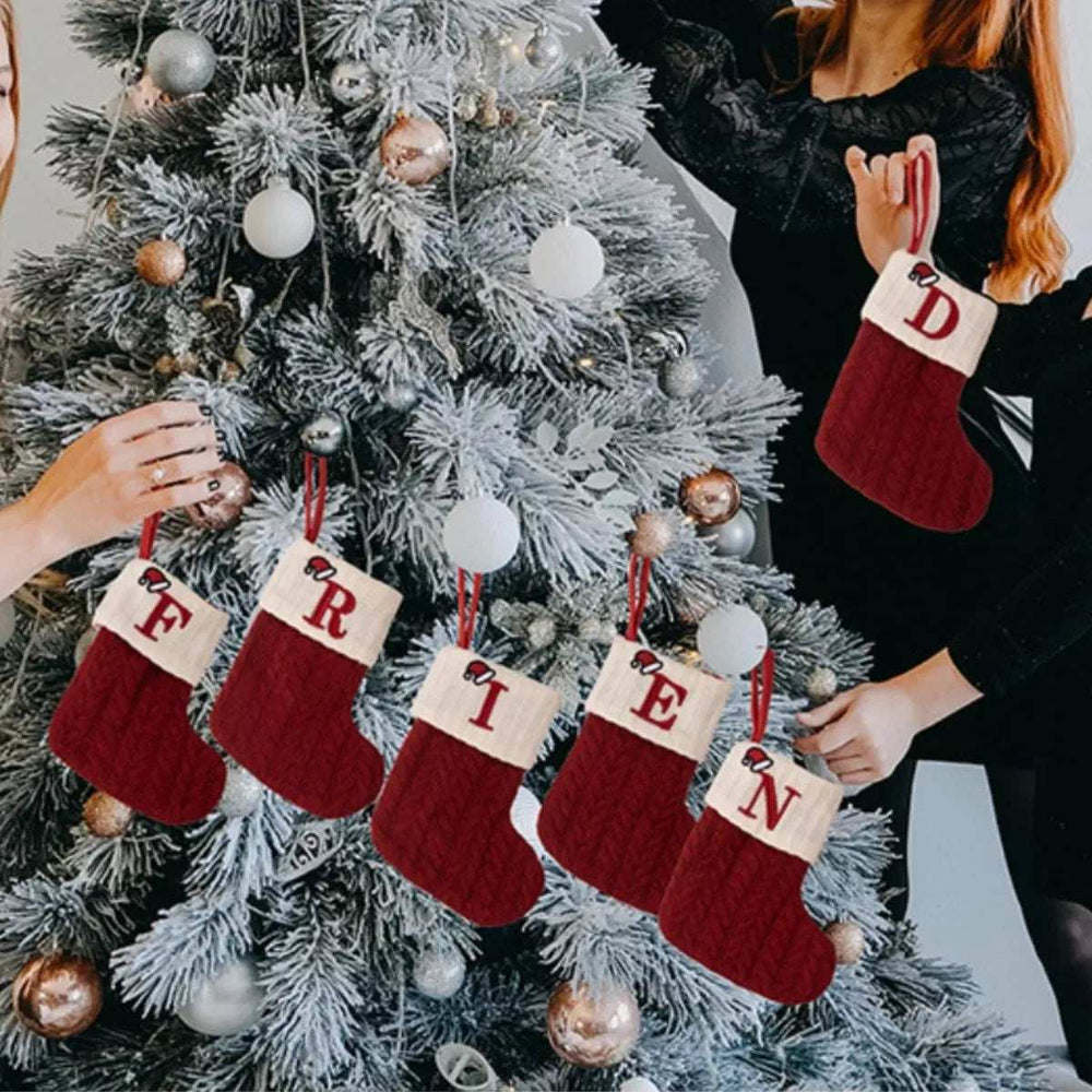 Cable-Knit Contrast Christmas Stockings - Trendsi - Flyclothing LLC