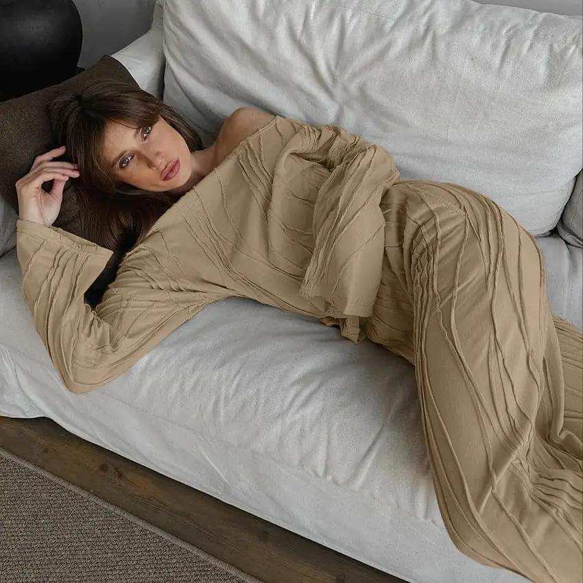 Texture Dropped Shoulder Long Sleeve Top and Pants Set - Trendsi - Flyclothing LLC