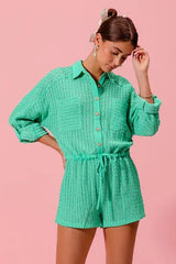 SO ME Textured Knit Button Front Romper - Trendsi - Flyclothing LLC