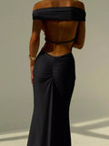 Backless Off-Shoulder Bodycon Mermaid Maxi Dress - Trendsi - Flyclothing LLC
