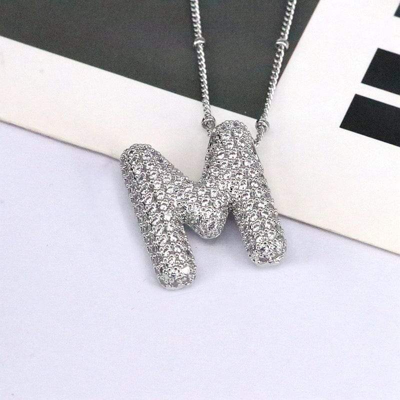 Copper Inlaid Zircon Letter Pendant Necklace - Trendsi - Flyclothing LLC
