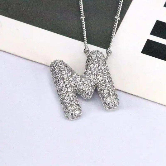 Copper Inlaid Zircon Letter Pendant Necklace - Trendsi - Flyclothing LLC