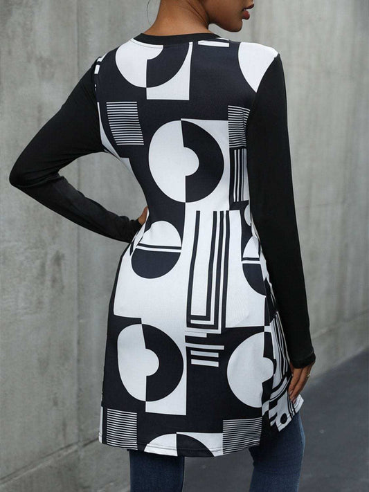 Geometric Round Neck Long Sleeve T-Shirt - Trendsi - Flyclothing LLC