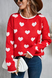 Angel Wings Contrast Trim Heart Round Neck Sweater - Trendsi