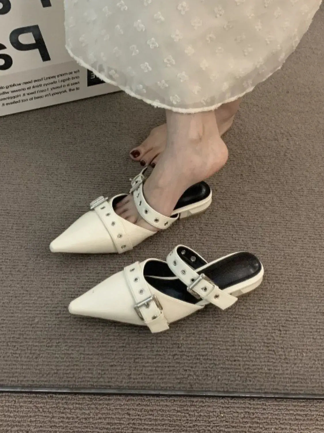 Point Toe Eyelet Buckle Sandals - Trendsi - Flyclothing LLC