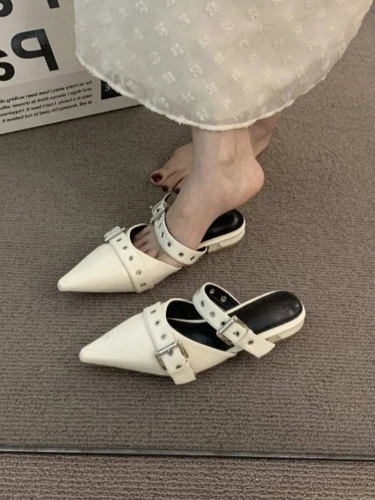 Point Toe Eyelet Buckle Sandals - Trendsi - Flyclothing LLC