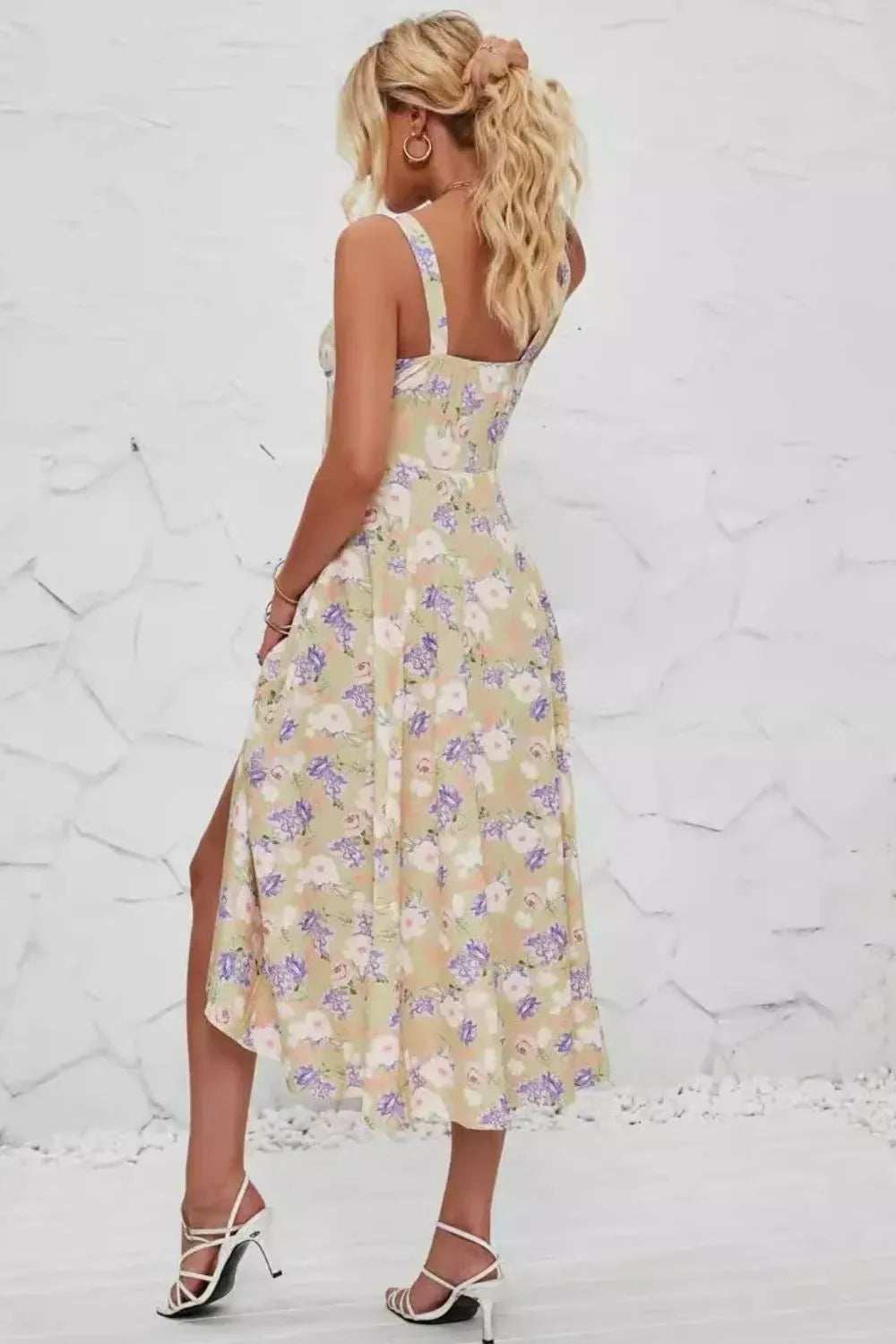 Floral Print Cami Dress with Side Slit - Trendsi - Flyclothing LLC