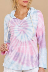 Drawstring Tie-Dye Long Sleeve Hoodie - Trendsi