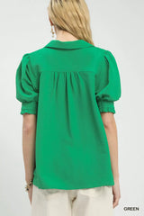 Umgee Seersucker Puff Sleeve Blouse - Trendsi - Flyclothing LLC