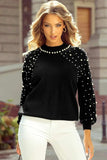 Pearl Detail Mock Neck Long Sleeve Sweater - Trendsi - Flyclothing LLC