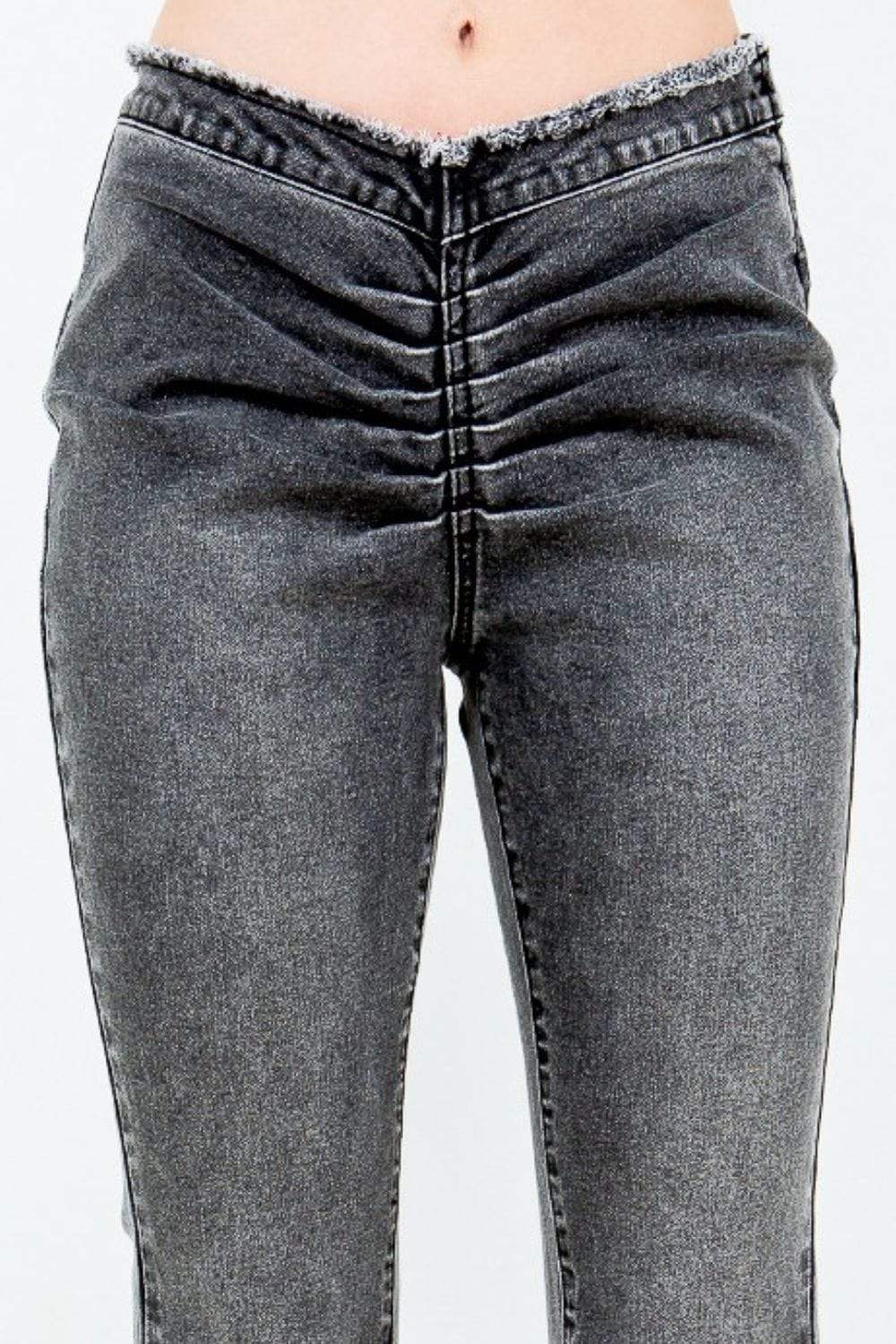 American Bazi V-Cut Ruched Flare Pants - Trendsi - Flyclothing LLC
