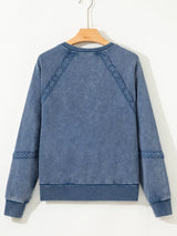 Lace Patchwork Detail Notched Neck Mineral Wash Baggy Sweatshirt - Trendsi - Flyclothing LLC