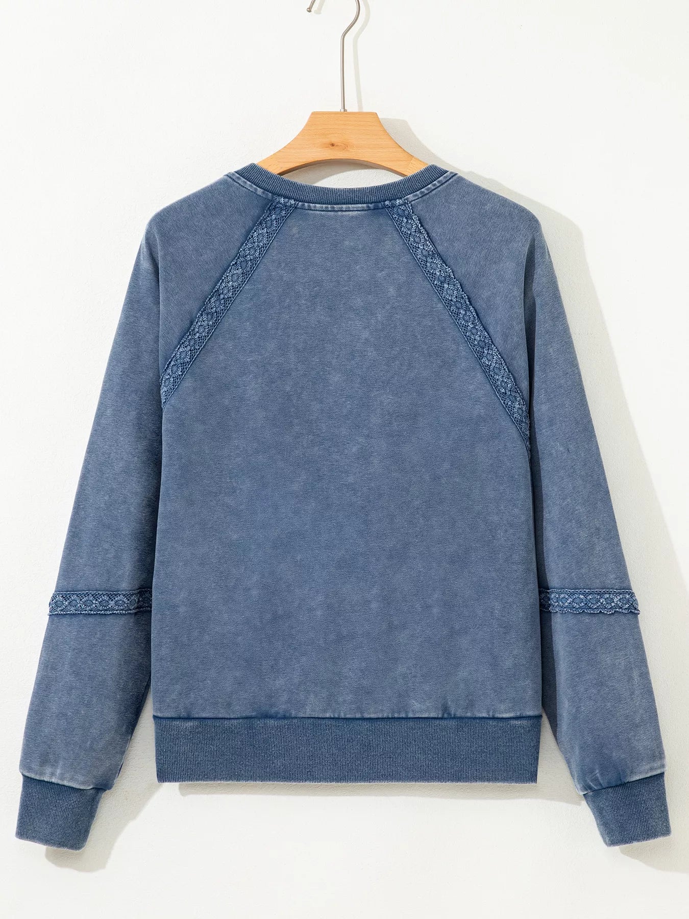 Lace Patchwork Detail Notched Neck Mineral Wash Baggy Sweatshirt - Trendsi - Flyclothing LLC